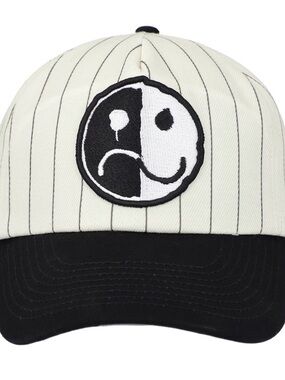 Fall Out Boy Black & White Pinstripe Baseball Cap with Yin-Yang Smile Patch